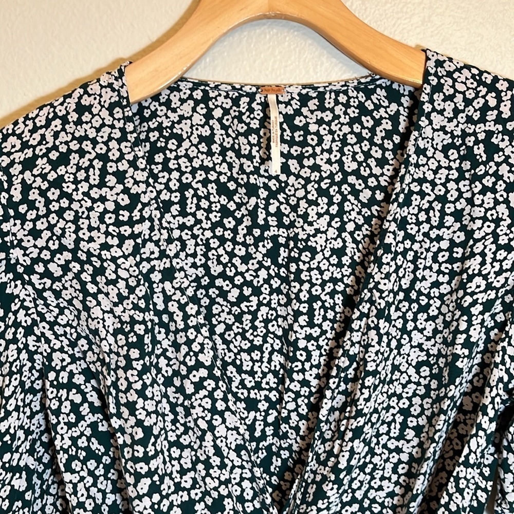 Free People Green White Floral Wrap Style Dress - Picture 2 of 13